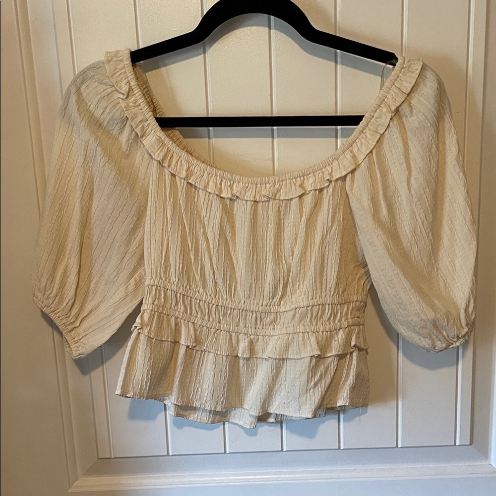 Lush Cream Ruffle Blouse Small